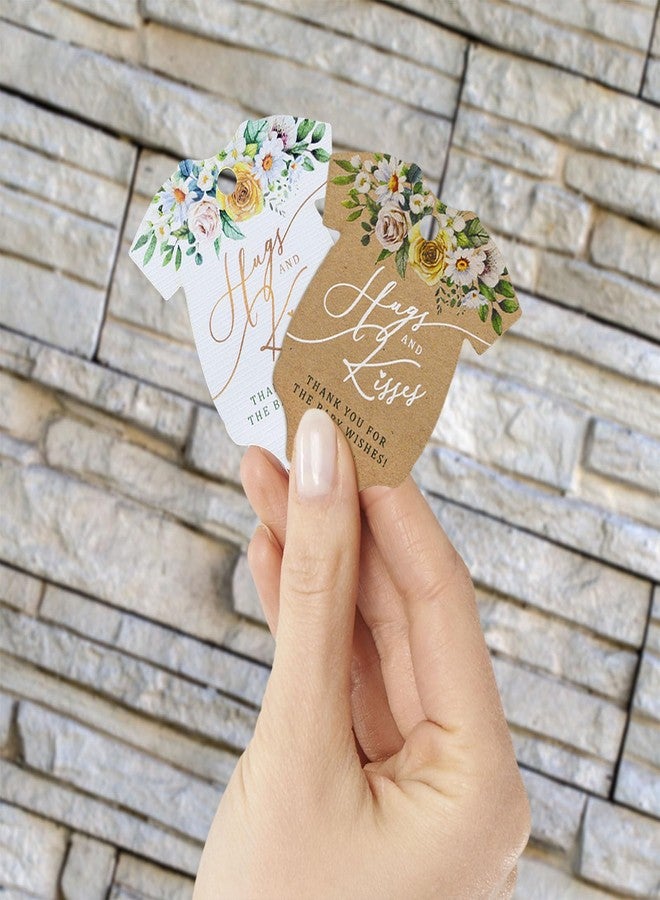 Summer-Ray.com Summer-Ray 50pcs Onesie Hugs & Kisses Floral-Themed Baby Shower Favor Tags (Kraft Brown) - Image 3
